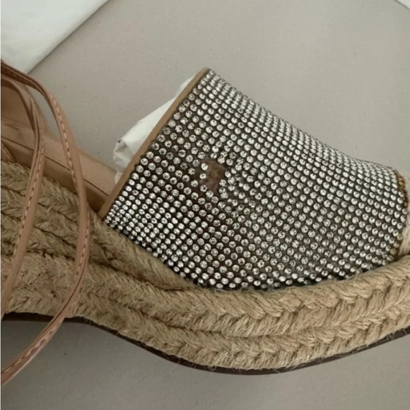 Schutz Glitter Lace-Up Espadrilles Wedge Celinah Crystals Size 5 READ - Picture 13 of 14